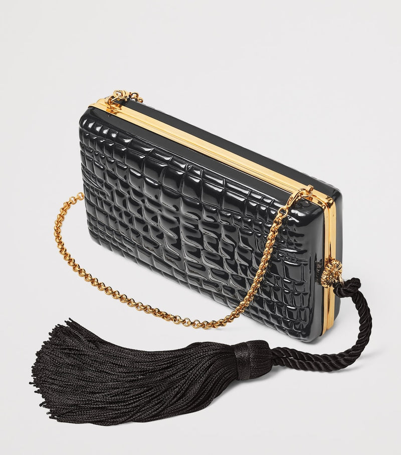 Aspinal of London patent leather croc-embossed Paloma box clutch bag - British product