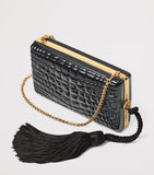 Aspinal of London patent leather croc-embossed Paloma box clutch bag - British product