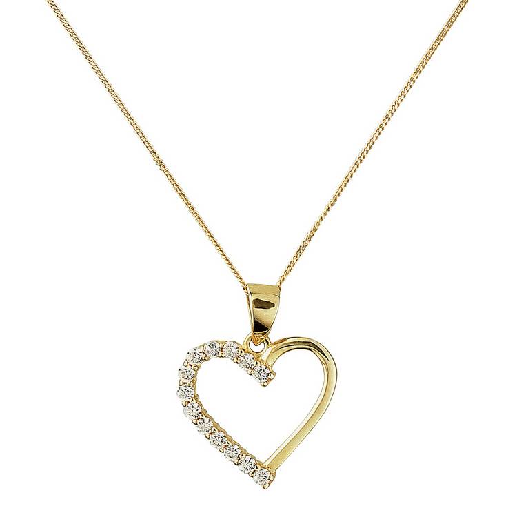Revere 9ct gold CZ heart pendant necklace (British brand)