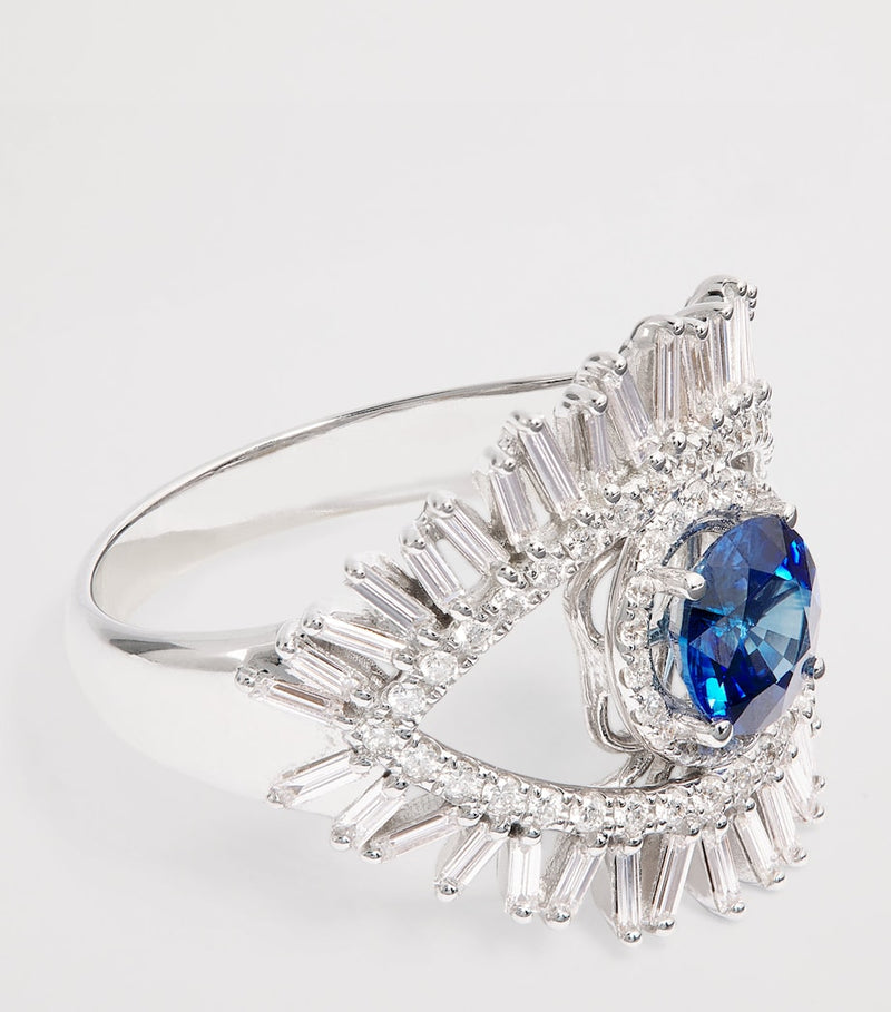 Suzanne Kalan evil eye ring white gold diamond sapphire 6.5 (British brand)