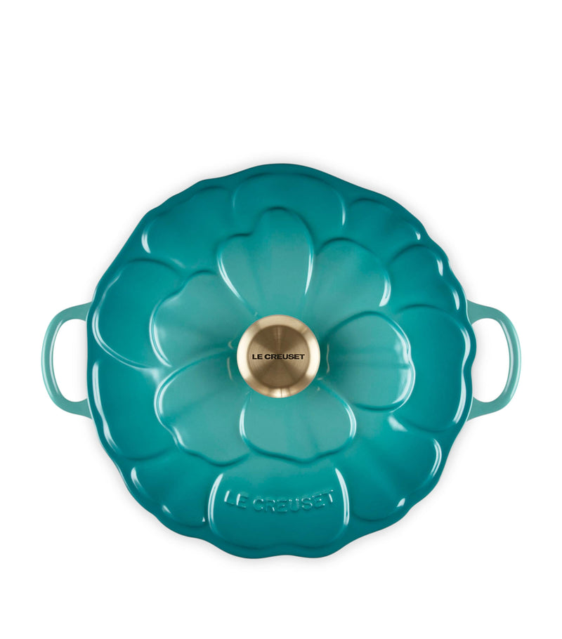 Le Creuset cast iron petal shallow casserole 26cm, imported from the UK