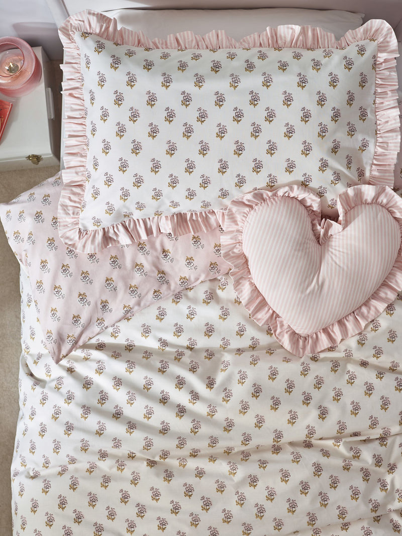 Pink Block Floral Polycotton Duvet Cover and Pillowcase, imported from the UK