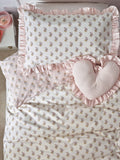 Pink Block Floral Polycotton Duvet Cover and Pillowcase, imported from the UK