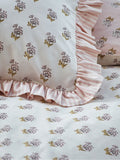 Pink Block Floral Polycotton Duvet Cover and Pillowcase, imported from the UK
