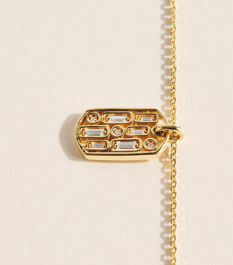 Suzanne Kalan yellow gold diamond dog tag pendant necklace, UK version