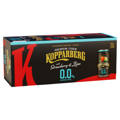 Kopparberg alcohol-free cider strawberry lime pack imported from the UK