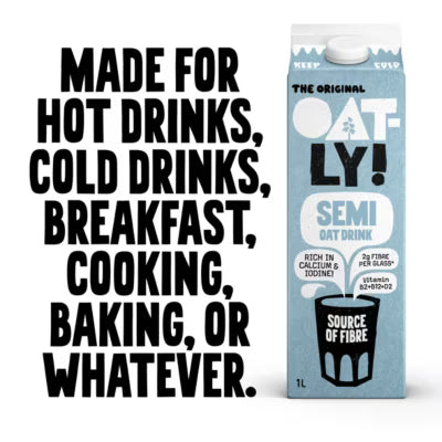 Oatly Original Oat Drink Semi 1L, imported from the UK