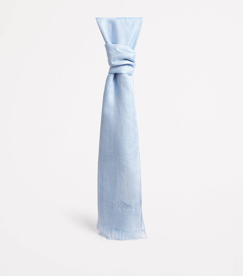 Brioni linen-silk logo scarf with tassels, UK version