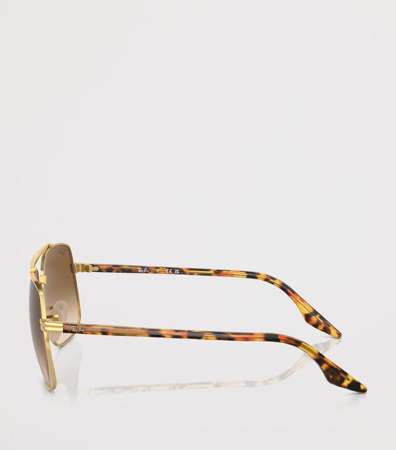 Ray-Ban rounded aviator sunglasses gold frame tortoiseshell arms, UK version