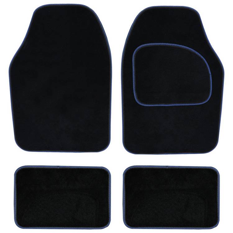 Streetwize set of 4 carpet car mats black blue trim, UK version