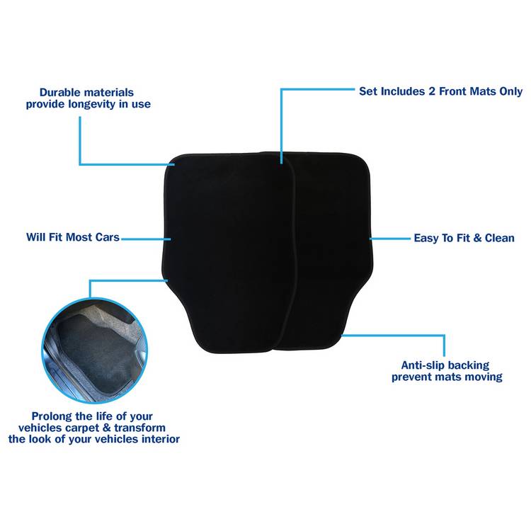 Streetwize universal black front car mats pair 66x43cm, UK version