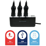 Streetwize triple 12V car adapter with USB - British product