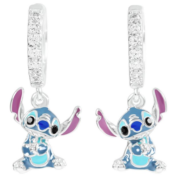 Disney sterling silver Stitch charm hoop earrings (British brand)