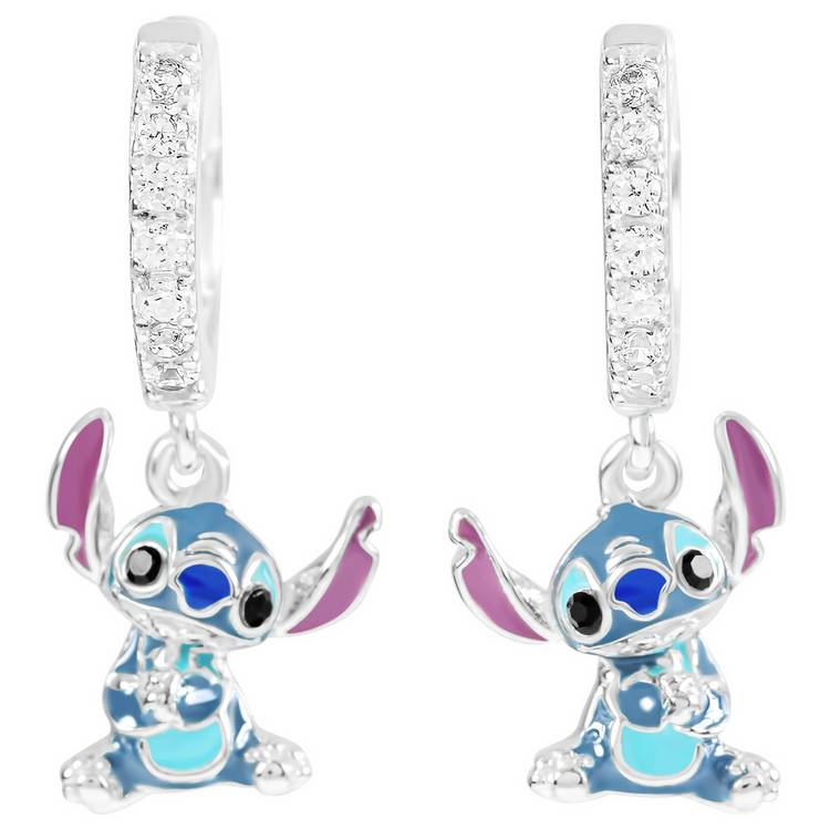 Disney sterling silver Stitch charm hoop earrings (British brand)