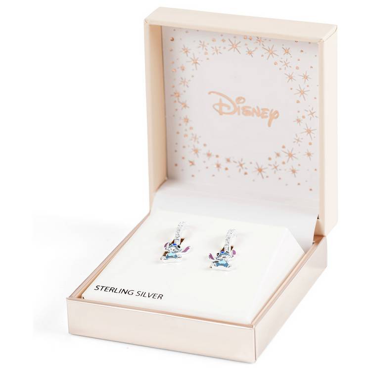 Disney sterling silver Stitch charm hoop earrings (British brand)