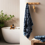 Habitat navy foliage bath sheet 150x100cm, imported from the UK