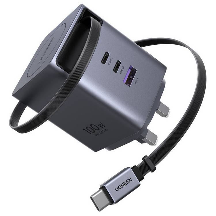 UGREEN Nexode Pro 100W charger with retractable USB-C cable, UK version