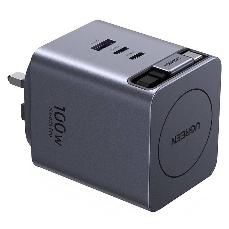 UGREEN Nexode Pro 100W charger with retractable USB-C cable, UK version