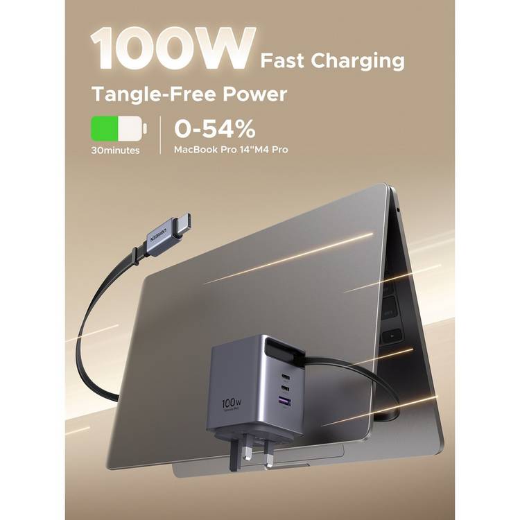 UGREEN Nexode Pro 100W charger with retractable USB-C cable, UK version