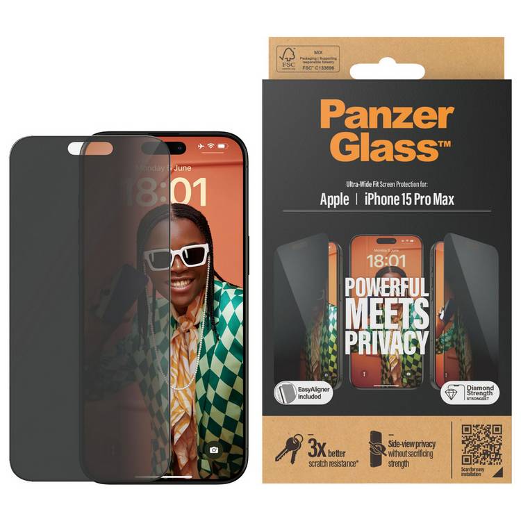 PanzerGlass privacy screen protector for iPhone 15 Pro Max - British product