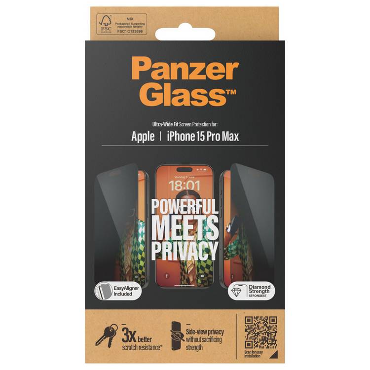 PanzerGlass privacy screen protector for iPhone 15 Pro Max - British product