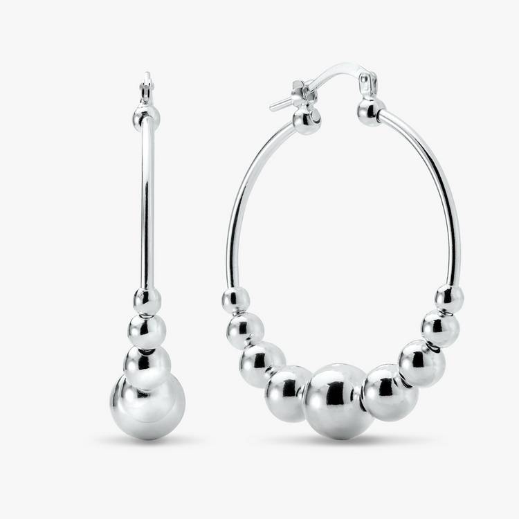 Revere sterling silver graduated bead hoop earrings, imported from the UK