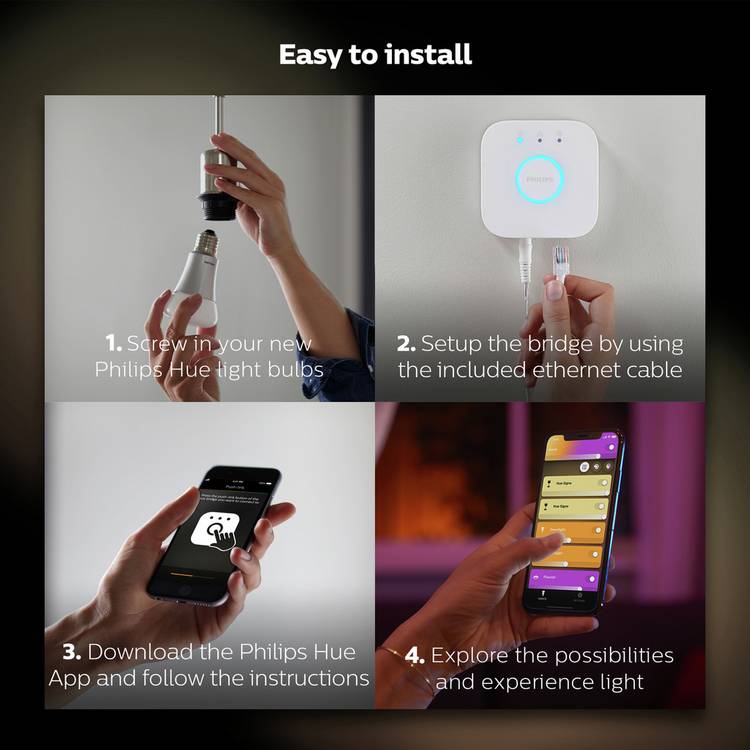 Philips Hue E27 smart LED bulb twin pack with bridge, UK version