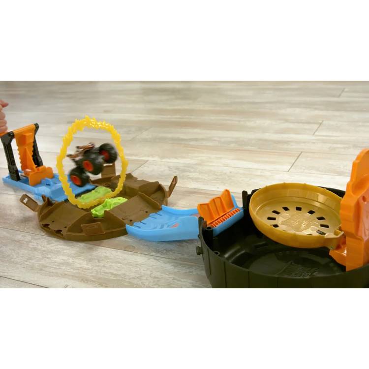 Hot Wheels Stunt Tyre Launcher Playset with Tiger Shark monster truck, imported from the UK