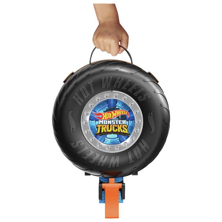 Hot Wheels Stunt Tyre Launcher Playset with Tiger Shark monster truck, imported from the UK