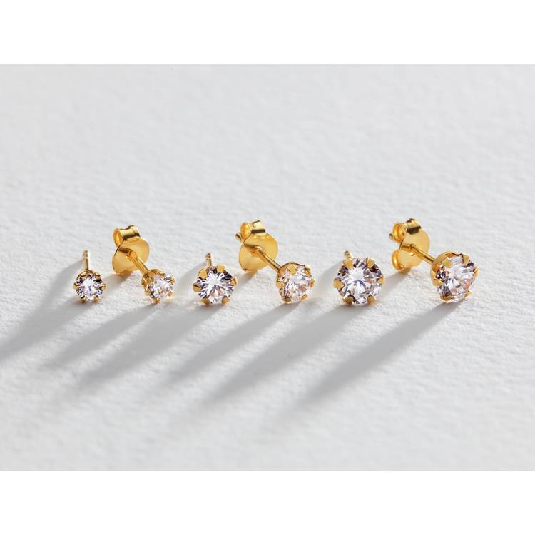 Revere gold plated stud earrings set of 3 pairs, imported from the UK