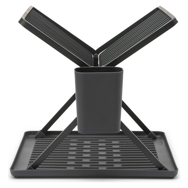 Brabantia foldable plastic dish rack dark grey with drip tray, UK version