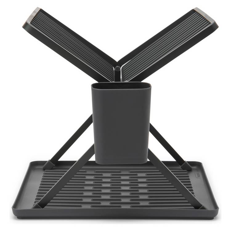 Brabantia foldable plastic dish rack dark grey with drip tray, UK version