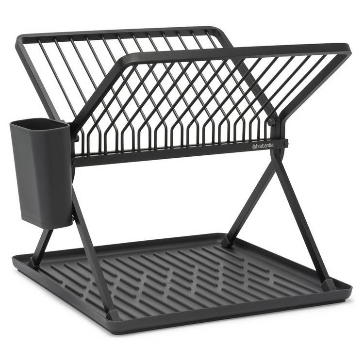 Brabantia foldable plastic dish rack dark grey with drip tray, UK version