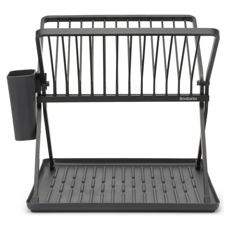 Brabantia foldable plastic dish rack dark grey with drip tray, UK version