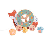 Chad Valley wooden pull along toy with shape sorting blocks, UK version