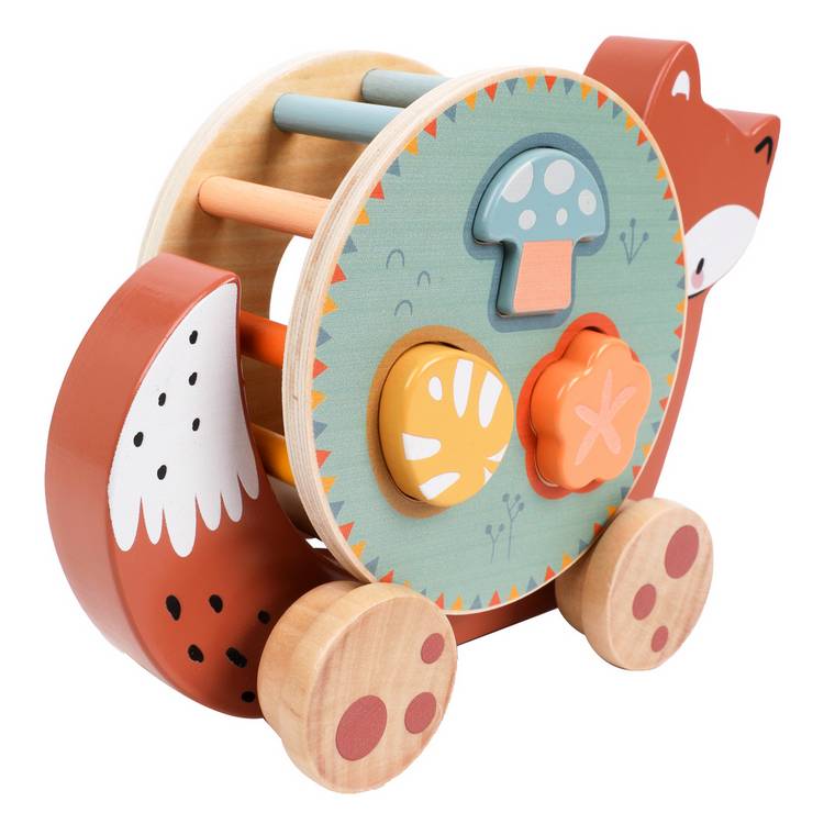 Chad Valley wooden pull along toy with shape sorting blocks, UK version