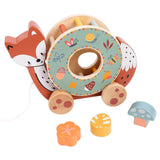 Chad Valley wooden pull along toy with shape sorting blocks, UK version