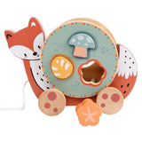 Chad Valley wooden pull along toy with shape sorting blocks, UK version