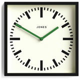 Jones Clocks square wall clock black railway dial 25cm (British brand)