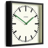 Jones Clocks square wall clock black railway dial 25cm (British brand)