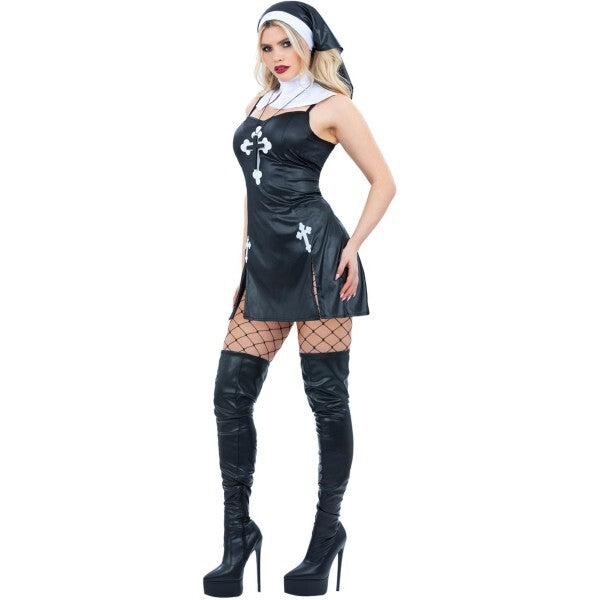 Fever sexy nun costume with habit and rosary beads, UK version