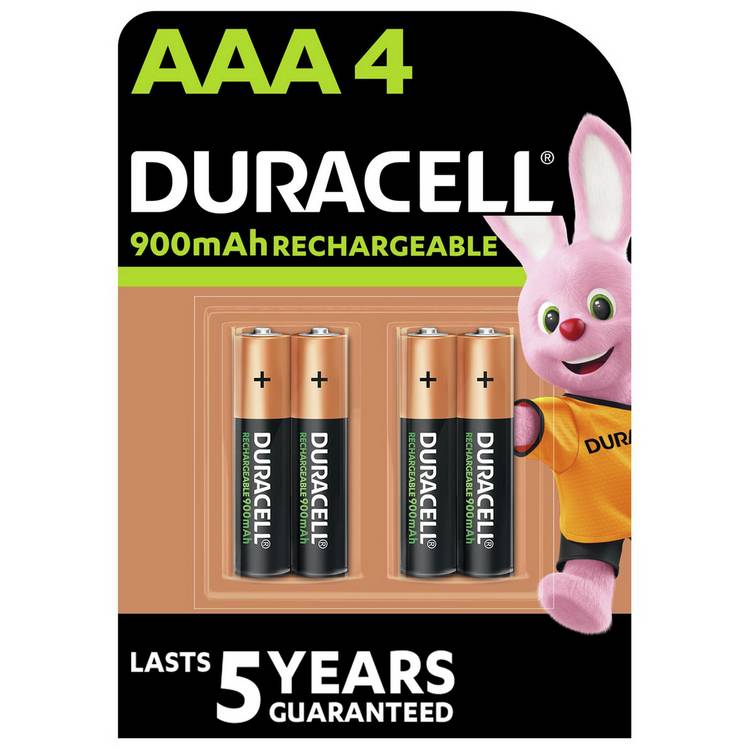 Duracell rechargeable AAA batteries pre-charged pack of 4 (British brand)