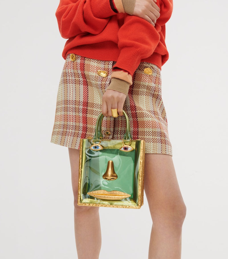 Schiaparelli vinyl face top-handle bag with gold-tone frame (British brand)