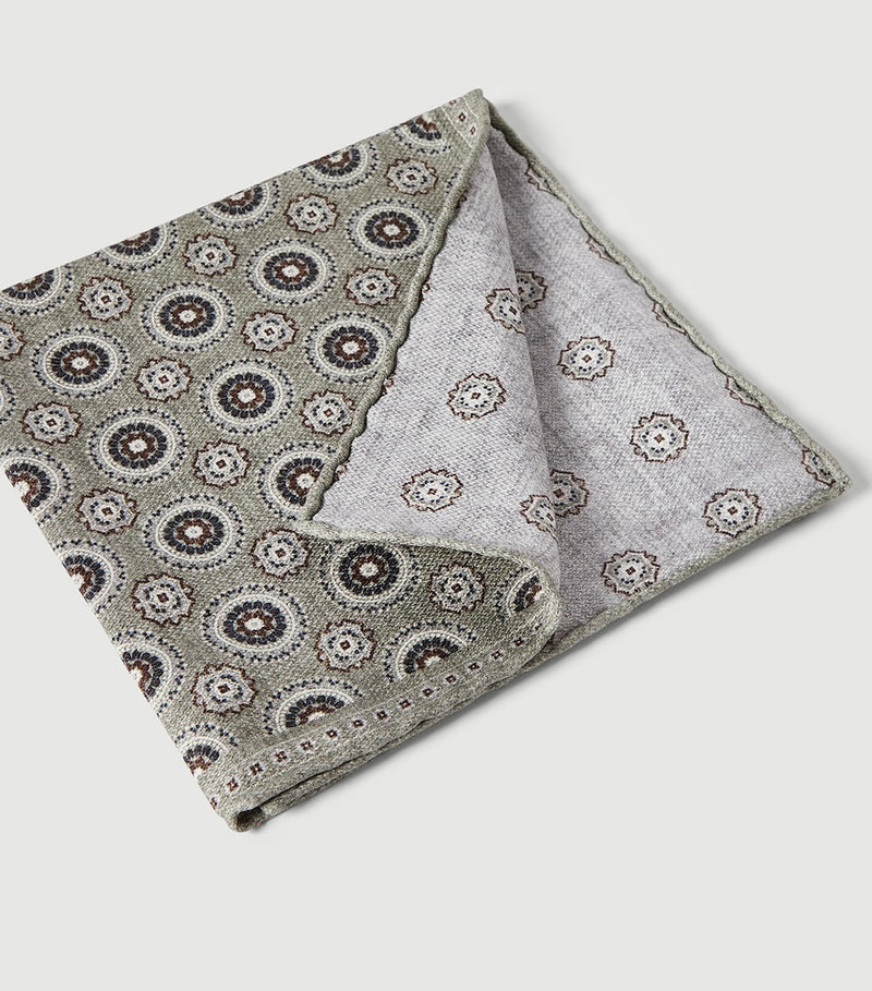 Brunello Cucinelli silk medallion pocket square 35cm, imported from the UK