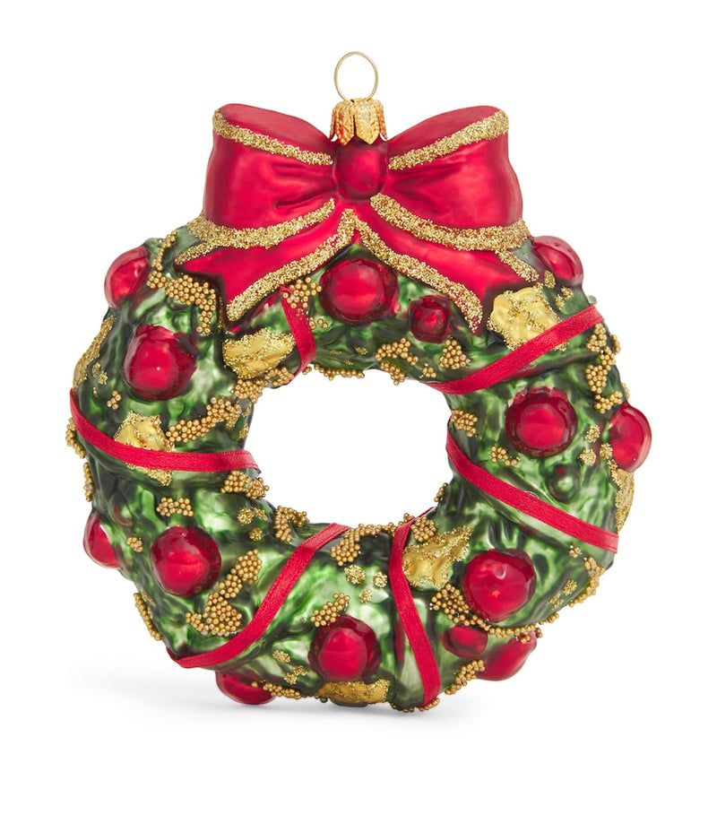 Miniature Wreath Christmas Tree Decoration with Red Fruits and Ribbon