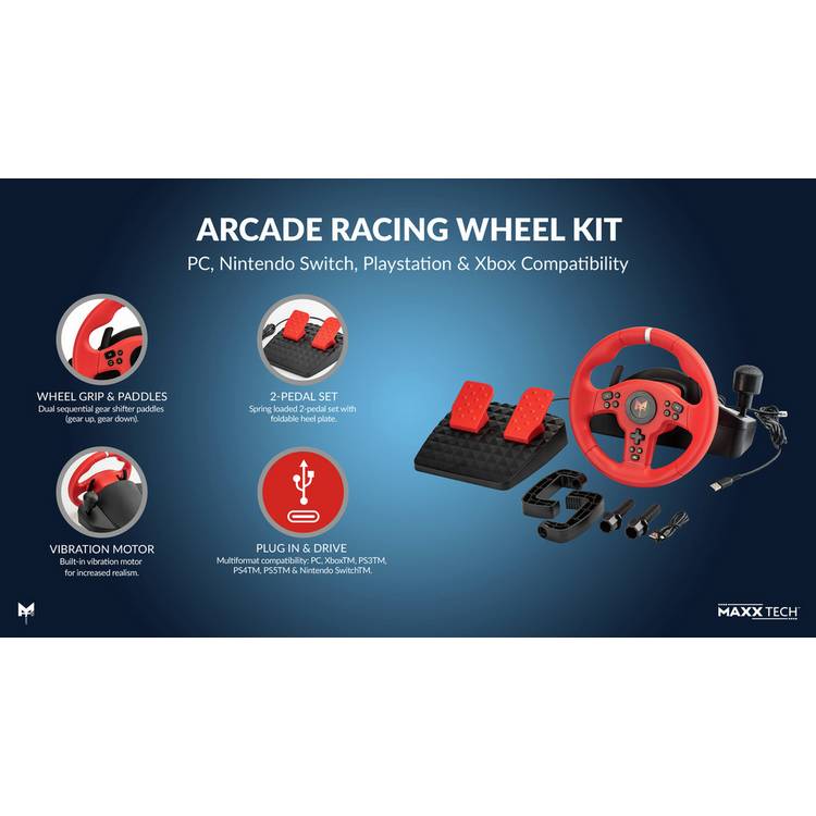 Maxx Tech arcade racing wheel kit for Switch PS Xbox PC (British brand)