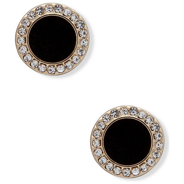 DKNY stud earrings black and gold crystal (British brand)
