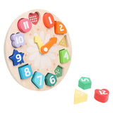 Chad Valley wooden learning clock with shape sorter (British brand)
