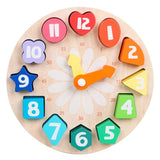 Chad Valley wooden learning clock with shape sorter (British brand)