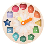 Chad Valley wooden learning clock with shape sorter (British brand)
